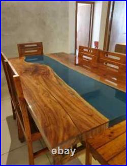 Custom Live Edge Epoxy Blue Resin Wooden River Style Dining Office Table Top