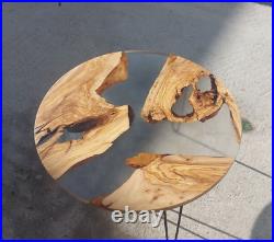Custom Made Clear Epoxy Resin & Live Edge Acacia Wood Coffee Table Top Gifts