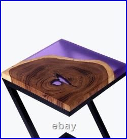 Custom Wood & Purple Epoxy Resin End Table, Side Table, Coffee Table With Stand