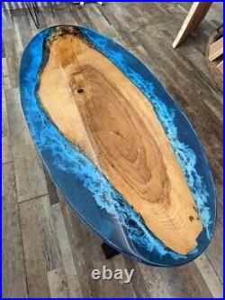 Epoxy Ocean Table Oval, Live edge Cedar Epoxy table, Epoxy Resin Table Decor