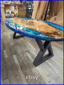 Epoxy Ocean Table Oval, Live edge Cedar Epoxy table, Epoxy Resin Table Decor