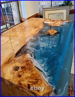 Epoxy Resin Table Top Dining Acacia Wooden River Wood Decor Handmade Home Center