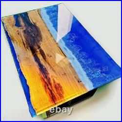 Epoxy Resin Table Top River Blue Dining Coffee Handmade Wooden Wood Center Edge