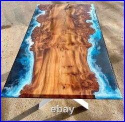 Epoxy Resin Table Top River Blue Dining Coffee Handmade Wooden Wood Center Edge