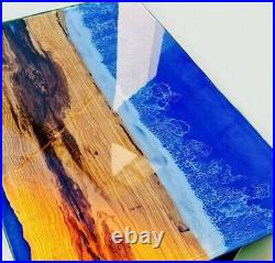 Epoxy Resin Table Top River Blue Dining Coffee Handmade Wooden Wood Center Edge