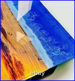 Epoxy Resin Table Top River Blue Dining Coffee Handmade Wooden Wood Center Edge