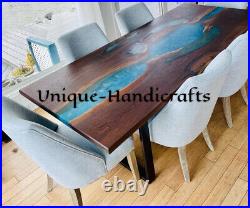 Epoxy blue Resin River Table Solid Walnut Wood Dining Table Handmade Furniture
