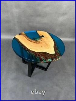 Epoxy resin and natural walnut wood Round coffee table 23.5 in stock G5