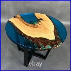 Epoxy resin and natural walnut wood Round coffee table 23.5 in stock G5