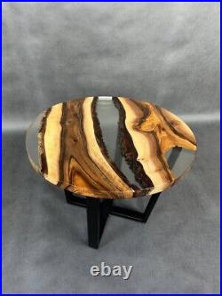 Epoxy resin and natural walnut wood Round coffee table 23.5 inch in stock G4