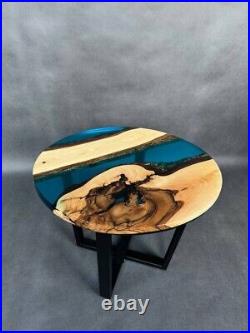 Epoxy resin and natural walnut wood Round coffee table 23.5 inch in stock G7
