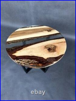 Epoxy resin and natural walnut wood Round coffee table 23.5 inch in stock G8