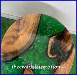 Green Epoxy Resin Coffee Table Top, Round Wooden Table Top, Black Friday Sale