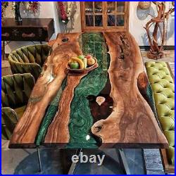 Green Epoxy Resin Live Edge Dining Table Top, Epoxy Resin Living Furniture Decor