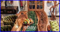 Green Epoxy Resin Live Edge Dining Table Top, Epoxy Resin Living Furniture Decor