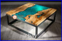 Green Epoxy Resin Top Handmade Coffee Table, Counter Top Table Hallway Furniture