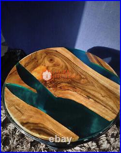 Green Round Top Luxury Furniture Head Board Interior Epoxy Resin Table Home Deco