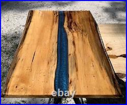 Handmade Spalted Magnolia Wood Blue River Epoxy Resin Coffee Table Top