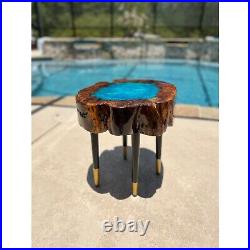 Lagoon Stump Table, Resin Epoxy Side Table, Resin Epoxy Art, Petrified Stump