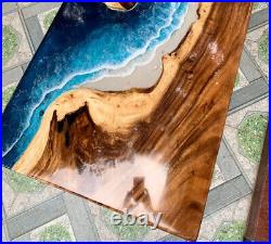 Luxury Ocean Dining Epoxy Table, Resin Walnut Custom Made, Resin Office Table