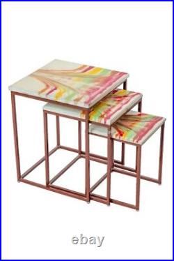 Multicolor Epoxy Resin Nesting Table Set of 3