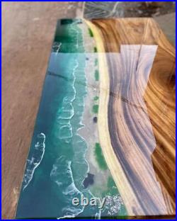 Ocean Epoxy Resin Top Dining Table Handmade Acacia Wood Living Decor Online Sale