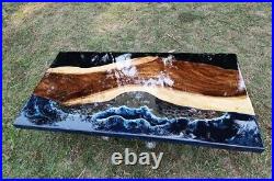 Ocean Epoxy Resin Walnut Dining Table Top, Epoxy Wooden Office Meeting Table Top