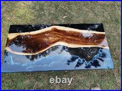 Ocean Epoxy Resin Walnut Dining Table Top, Epoxy Wooden Office Meeting Table Top