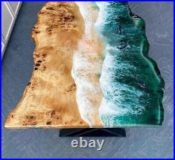 Ocean Epoxy Table, Live Edge Wooden Table, Epoxy Resin River Table Furniture