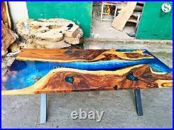Ocean Modern Blue River Epoxy Dining Table Top, Office Counter Top Desk Decors