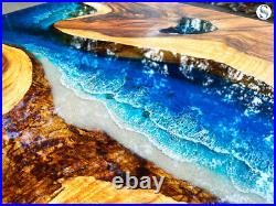 Ocean Modern Blue River Epoxy Dining Table Top, Office Counter Top Desk Decors