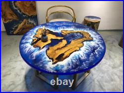 Ocean Round Epoxy Table Top, Resin Table Top, River Table, Handmade Living Room