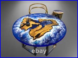 Ocean Round Epoxy Table Top, Resin Table Top, River Table, Handmade Living Room