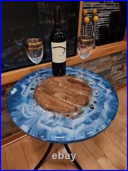 Ocean Table by Epoxy Vision, 19 1/4, Round, With Real Shells, Handmade