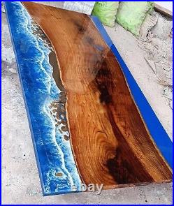 Ocean Wave Epoxy Resin Dining Table, Cafeteria Table Handmade Furniture Home Dec