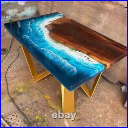 Ocean Wave Epoxy Resin Dining Table Live Edge Office Meeting Furniture Home Deco