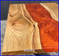 Orange Epoxy Table Tops, Wooden Coffee Table, Resin Center Table, Dinning Tables