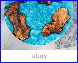 Resin Blue Epoxy Table Top, Round Epoxy Resin Table Top, Living Handmade Decor