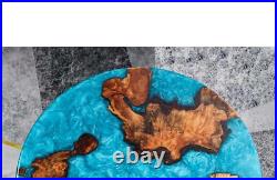 Resin Blue Epoxy Table Top, Round Epoxy Resin Table Top, Living Handmade Decor