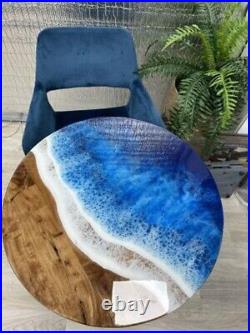 Round Epoxy Table, Ocean Table, Wood Dining Table, Epoxy Resin River Table Top