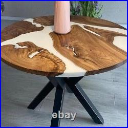 Round Top White Epoxy Resin Coffee Table Tops, Mid Century Modern Arts Decor