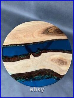 Round coffee table 23.5 inch epoxy resin and natural walnut wood in stock G16