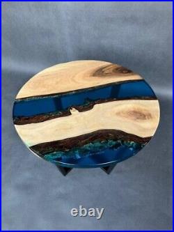 Round coffee table 23.5 inch epoxy resin and natural walnut wood in stock G16