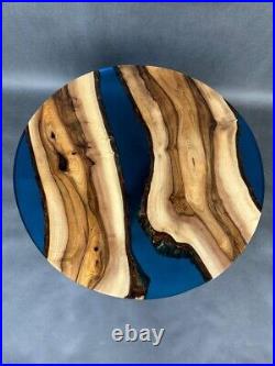 Round coffee table 31,5 epoxy resin and natural walnut wood in stock