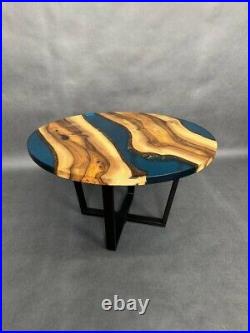 Round coffee table 31.5 inch epoxy resin and natural walnut wood in stock G13