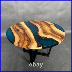 Round coffee table 31.5 inch epoxy resin and natural walnut wood in stock G13