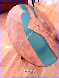 Round transparent Blue Epoxy Dining Table, Center table, Without stand