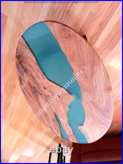 Round transparent Blue Epoxy Dining Table, Center table, Without stand