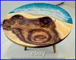 Sky Blue River Wave Epoxy Dining Table, Side table, Center table, Without stand