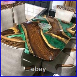 Solid Green Epoxy Resin Dining Center Table Top, Epoxy Wooden Table Top Decors
